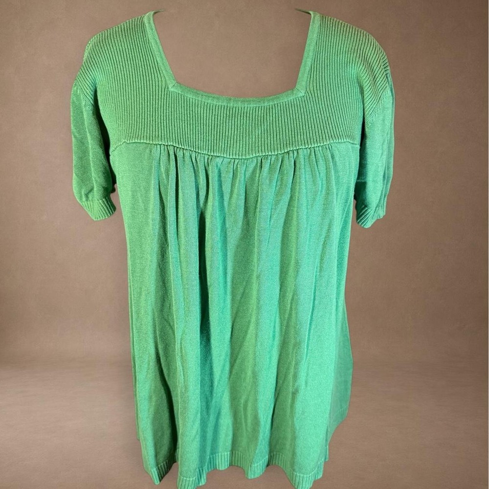 Babydoll Tunic Top Square Neck 3/4 Sleeve Green Knit